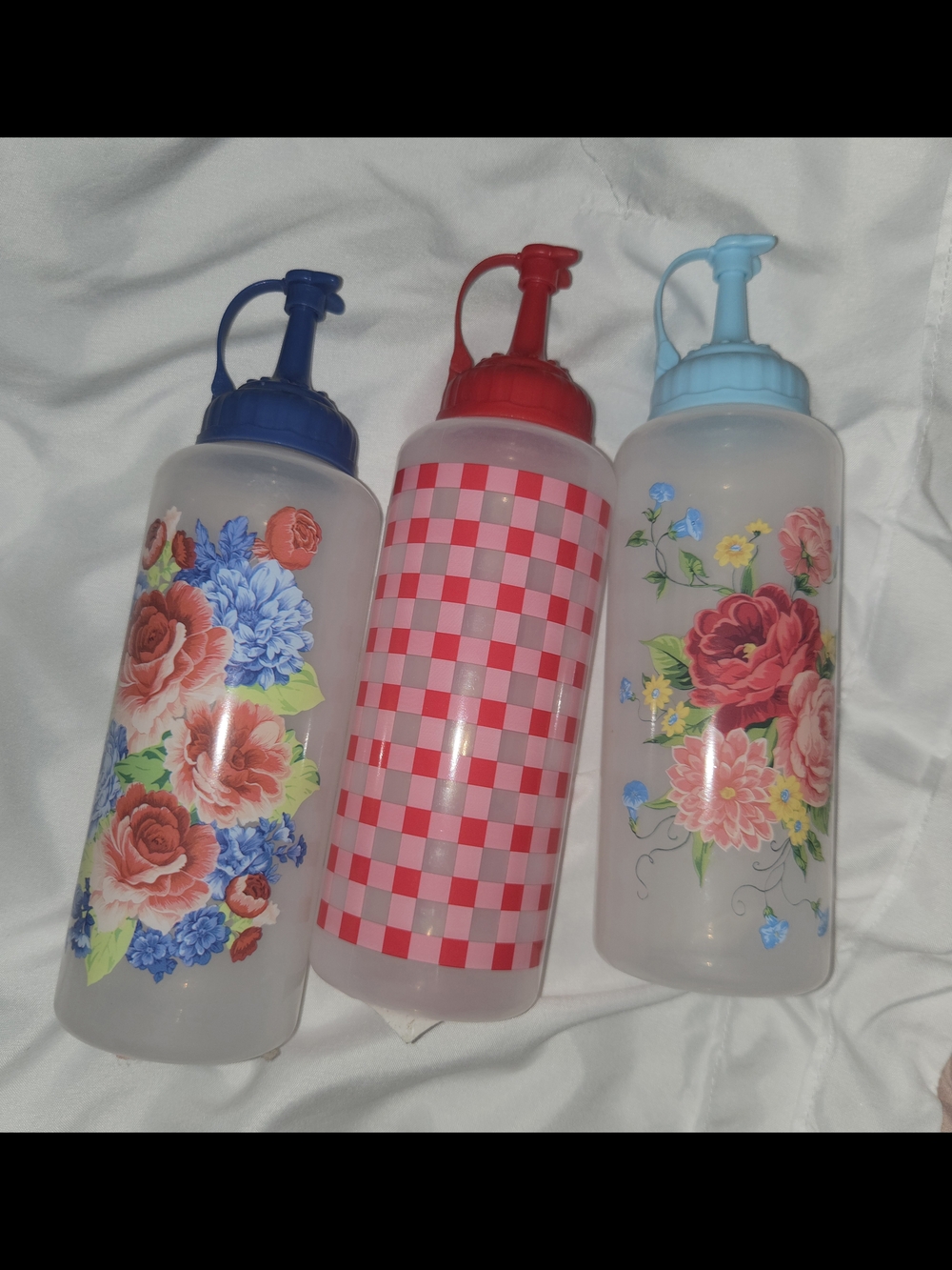 The Pioneer Woman Floral & Check Plastic Squeeze Bottles - Blue, Red, Light Blue